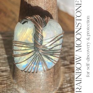 Rainbow Moonstone Handmade Wire Wrapped Ring
